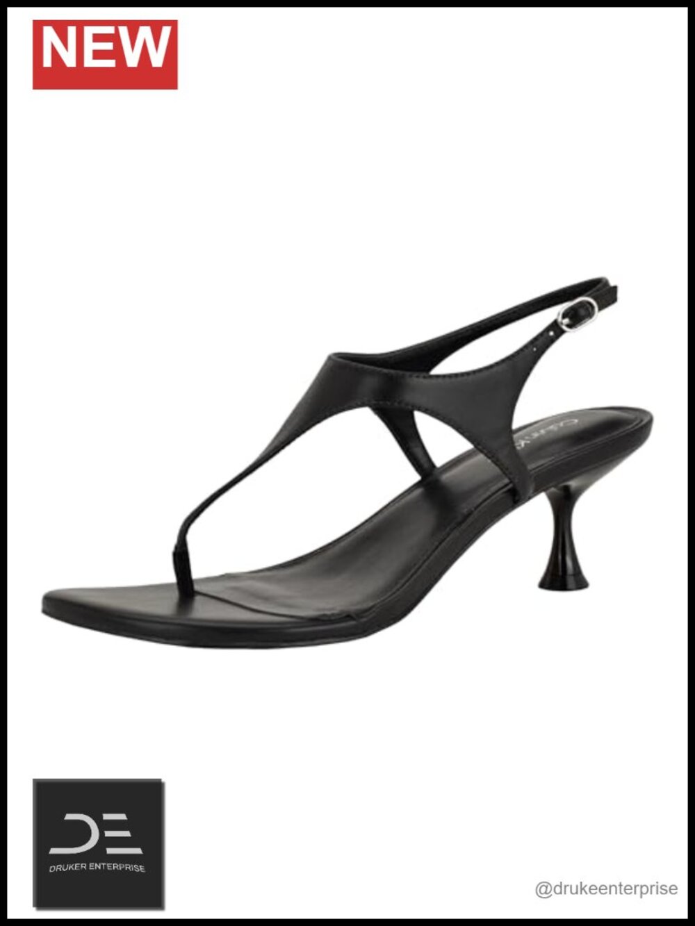 Calvin Klein Portia Kitten Heel Sandals Faux Leather Adjustable Ankle Strap